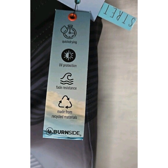 Mens Burnside Blue/Gray Striped Swim Trunks Stretch Shorts Size 32, Inseam 9" - Picture 9 of 10